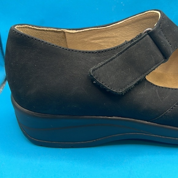 Fits By Theresia M Nubuck Leather Wedge Sandals Genua Two Strap 5  Women’s black - Picture 8 of 9